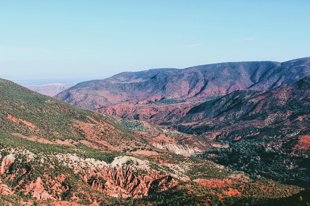 Scenic view of rocky mountains against blue sky