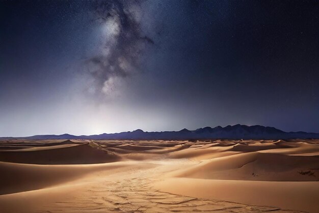 Живописный вид на песчаную пустыню под звездным небом ночью