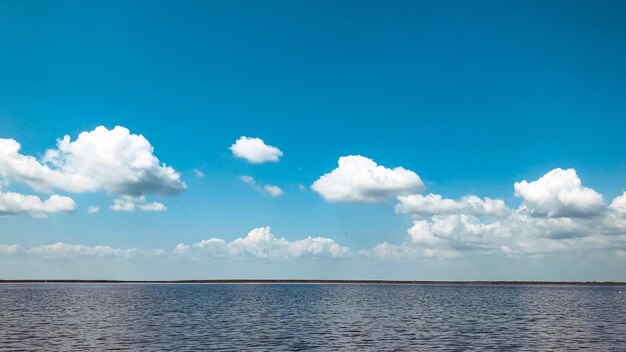 Scenic view of sea against blue sky