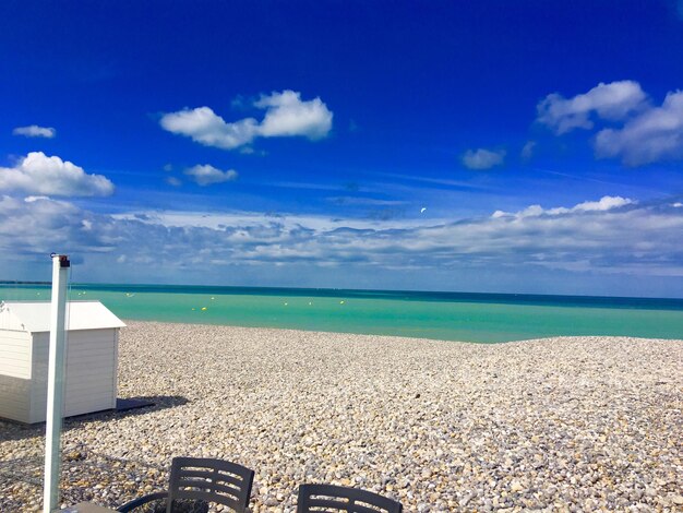 Scenic view of sea against blue sky