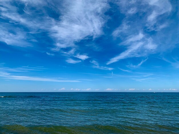 Scenic view of sea against blue sky