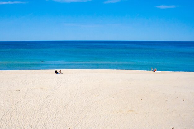 Scenic view of sea against blue sky