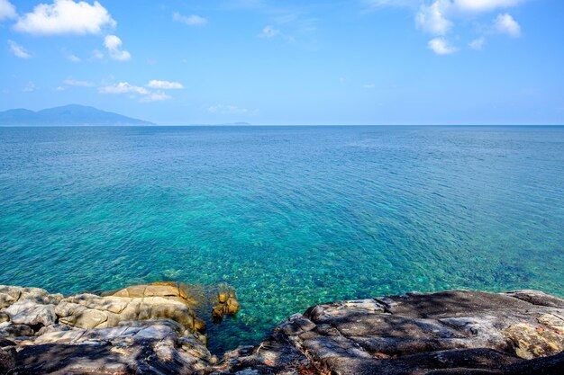 Scenic view of sea against blue sky