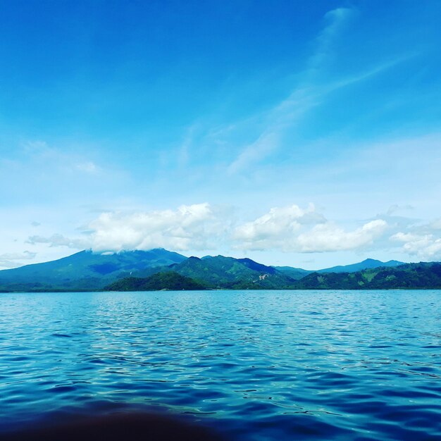 Scenic view of sea against blue sky