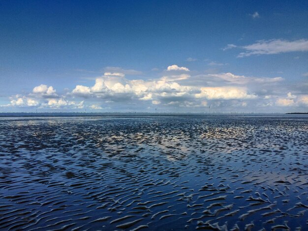 Scenic view of sea against blue sky