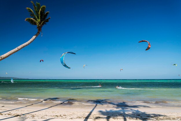 Scenic view of sea against blue sky