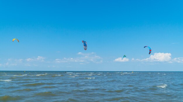 Scenic view of sea against blue sky