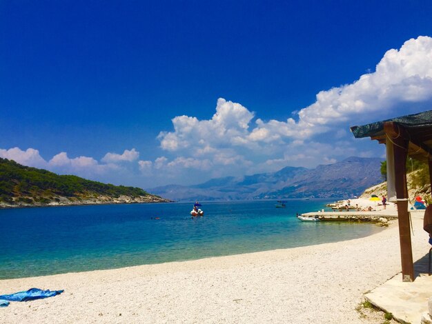 Scenic view of sea against blue sky