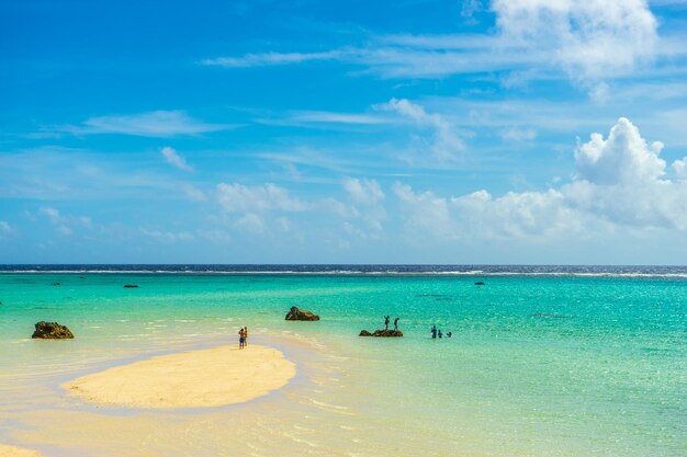 Scenic view of sea against blue sky