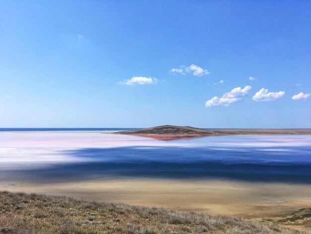 Scenic view of sea against blue sky