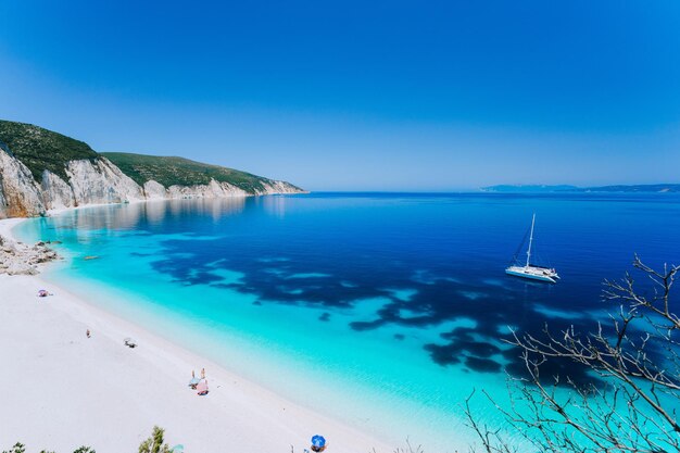 Scenic view of sea against blue sky