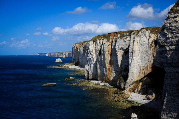 Scenic view of sea against blue sky