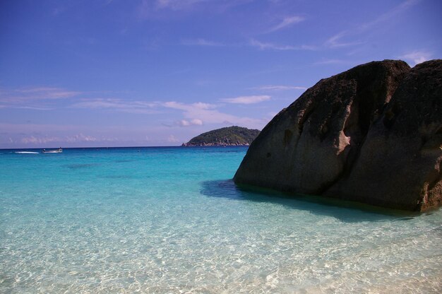 Scenic view of sea against blue sky