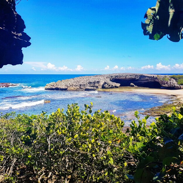 Scenic view of sea against blue sky