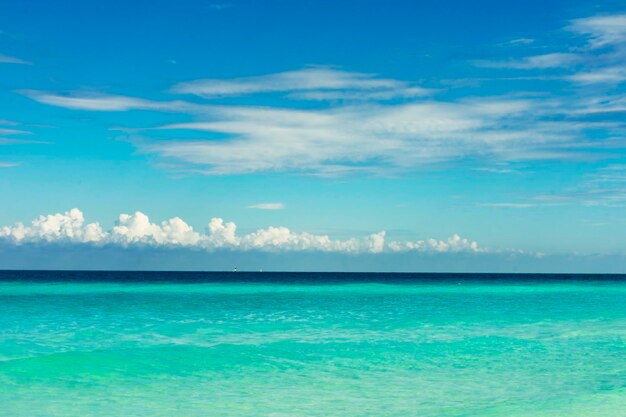 Scenic view of sea against blue sky