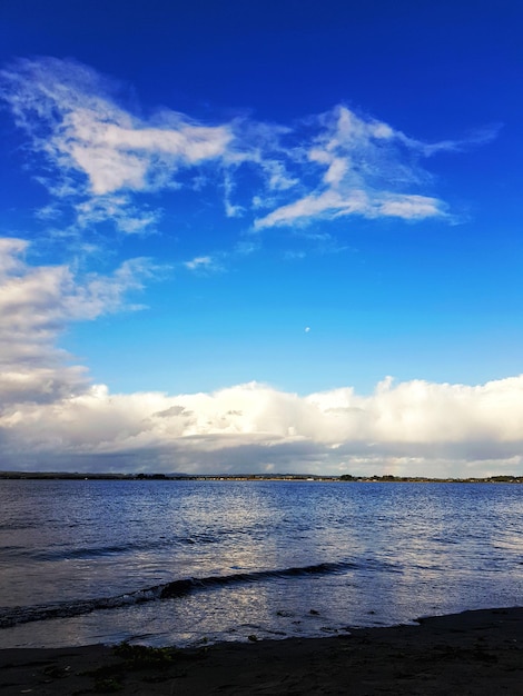 Scenic view of sea against blue sky