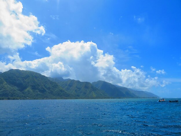 Scenic view of sea against blue sky