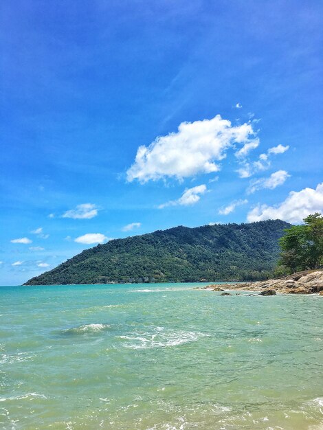 Scenic view of sea against blue sky