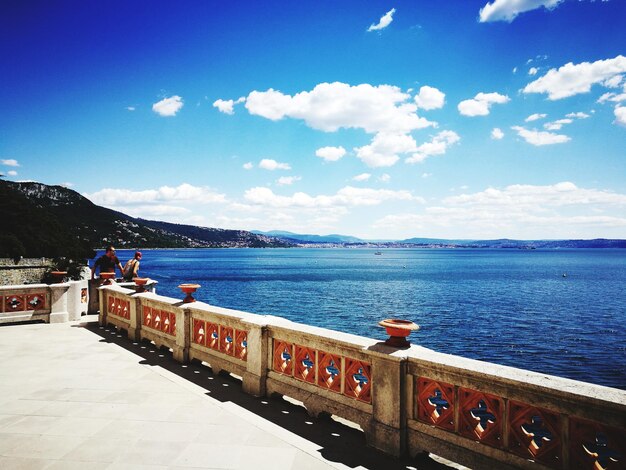 Scenic view of sea against blue sky