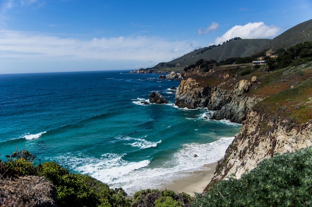 Scenic view of sea against blue sky