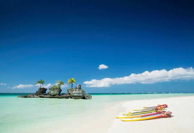 Scenic view of sea against blue sky