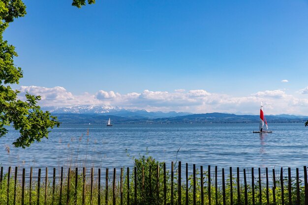 Scenic view of sea against blue sky