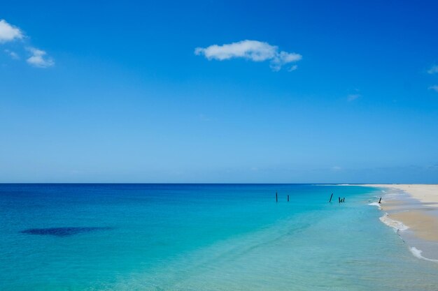 Scenic view of sea against blue sky