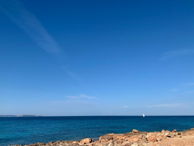 Scenic view of sea against blue sky