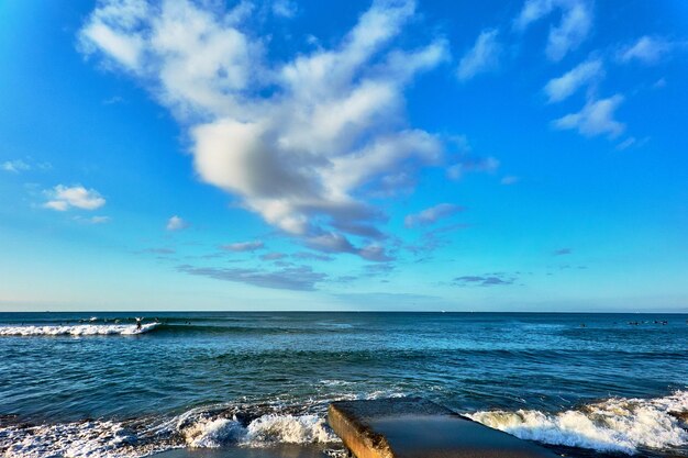 Scenic view of sea against blue sky