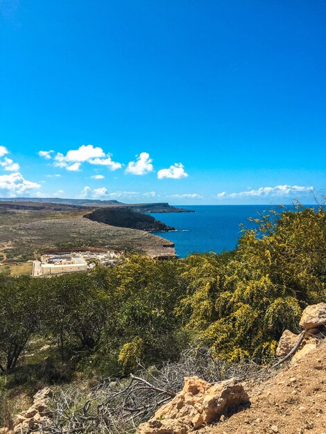 Scenic view of sea against blue sky