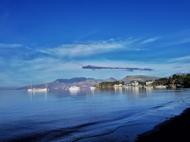 Scenic view of sea against blue sky