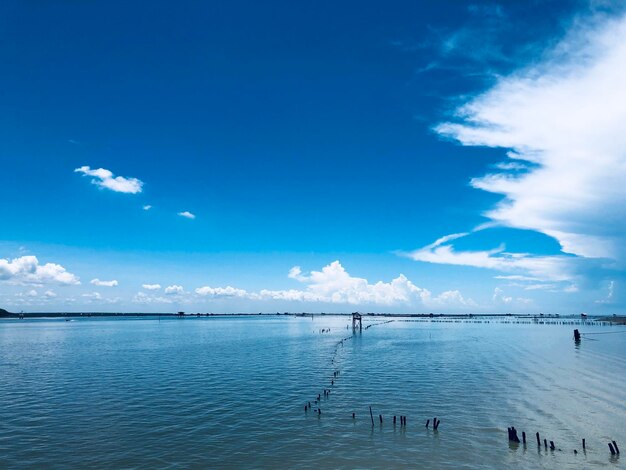 Scenic view of sea against blue sky