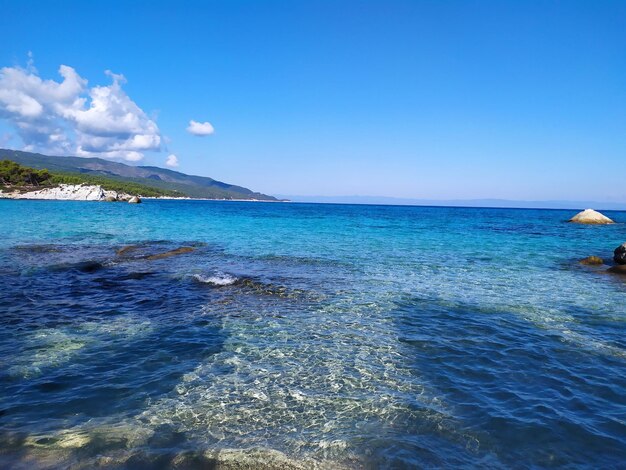 Scenic view of sea against blue sky