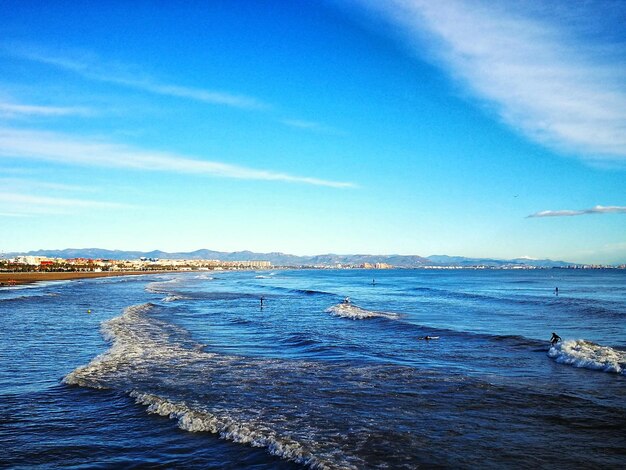 Scenic view of sea against blue sky