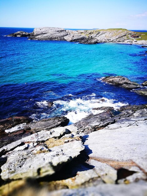 Scenic view of sea against blue sky