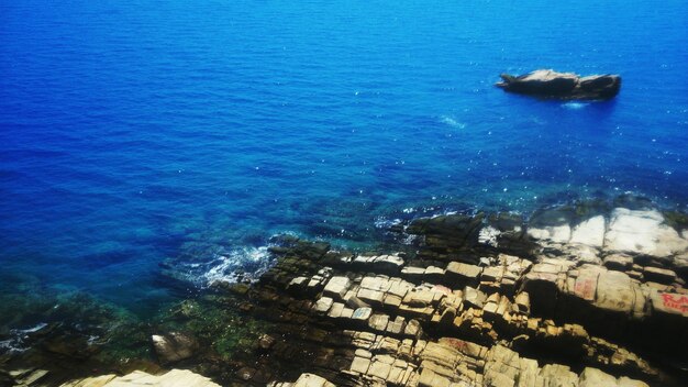 Scenic view of sea against blue sky