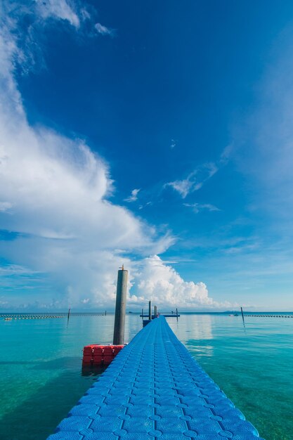 Scenic view of sea against blue sky