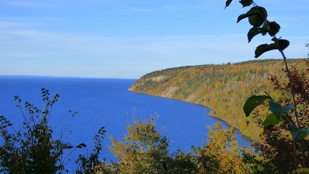 Scenic view of sea against blue sky