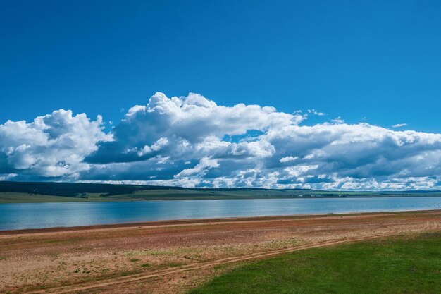 Scenic view of sea against blue sky