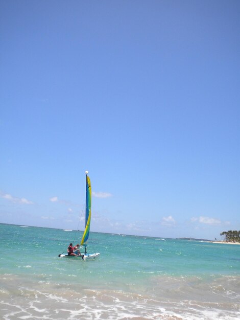 Scenic view of sea against blue sky