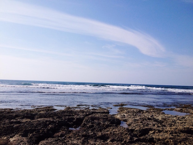 Scenic view of sea against blue sky