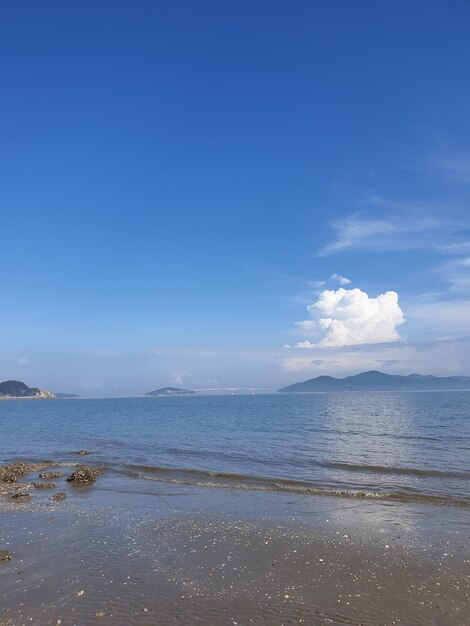 Scenic view of sea against blue sky