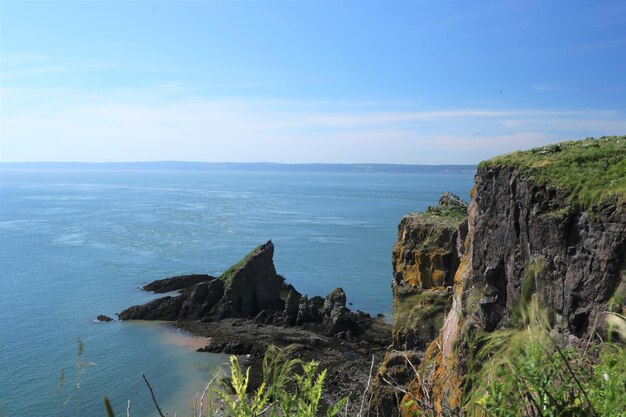 Scenic view of sea against blue sky