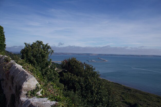 Scenic view of sea against blue sky