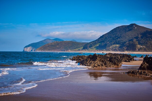 Scenic view of sea against blue sky