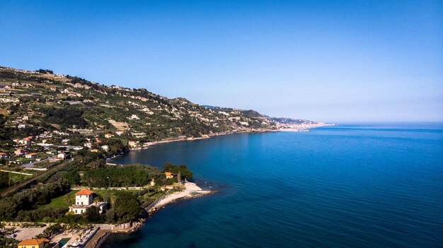 Scenic view of sea against clear blue sky