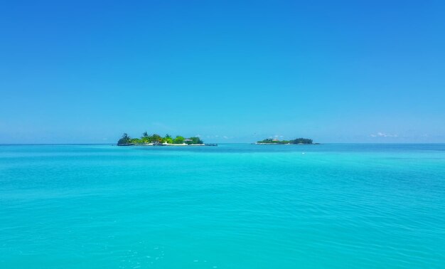 Scenic view of sea against clear blue sky