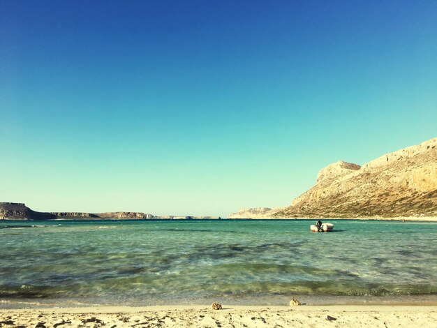 Scenic view of sea against clear blue sky