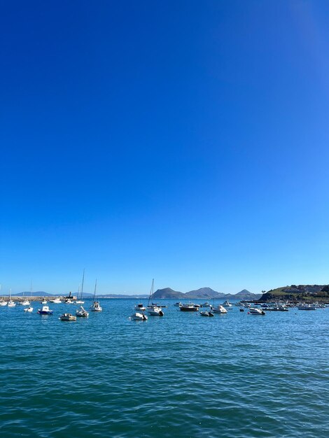 Scenic view of sea against clear blue sky