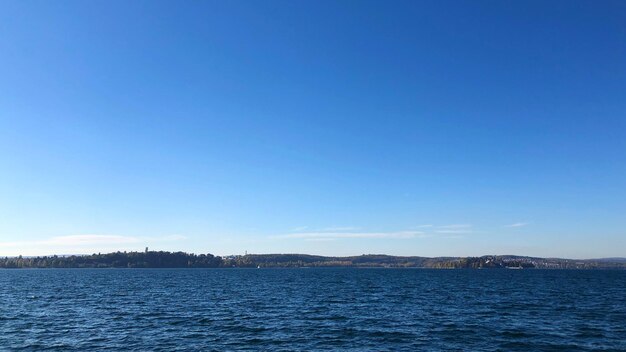 Scenic view of sea against clear blue sky